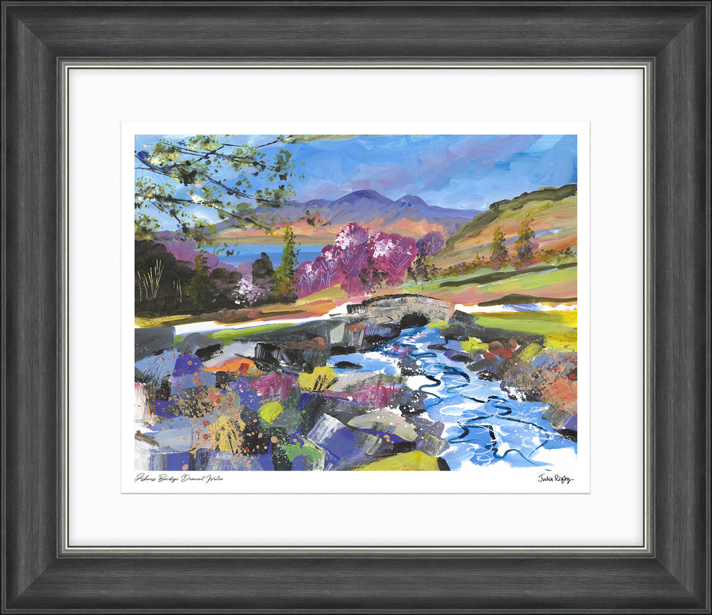 Artko AK11610 Ashness Bridge Picture - picture of river landscape with a bridge, many fields with trees, flowers and mountains in the distance