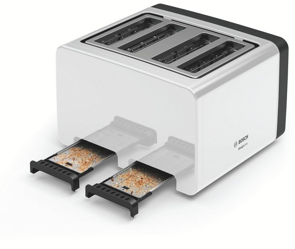 4 Slice Toaster in White crumb trays