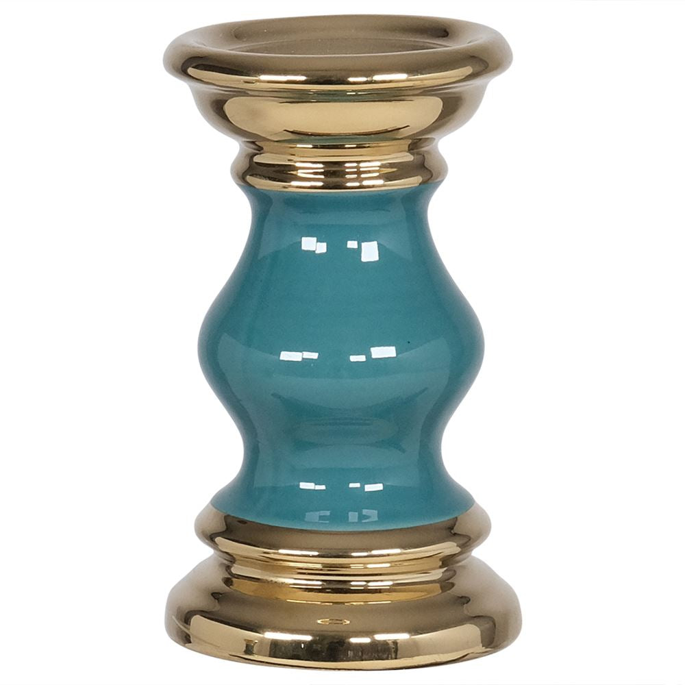 WJ Sampson 20387 Teal and Gold Large Candle Holder