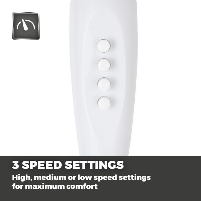 3 speed settings, high, medium or low speed settings for maximum comfort