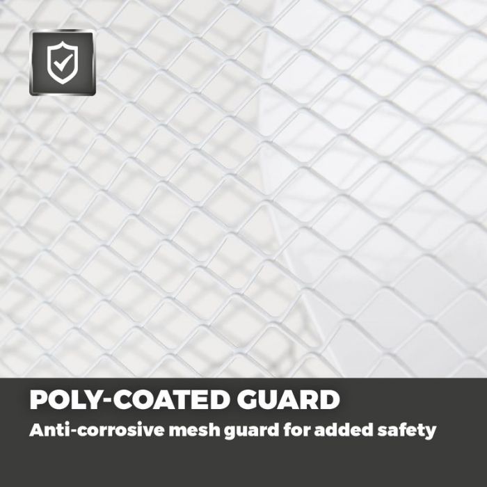 Poly-coated guard, anti-corrosive mesh guard for added safety