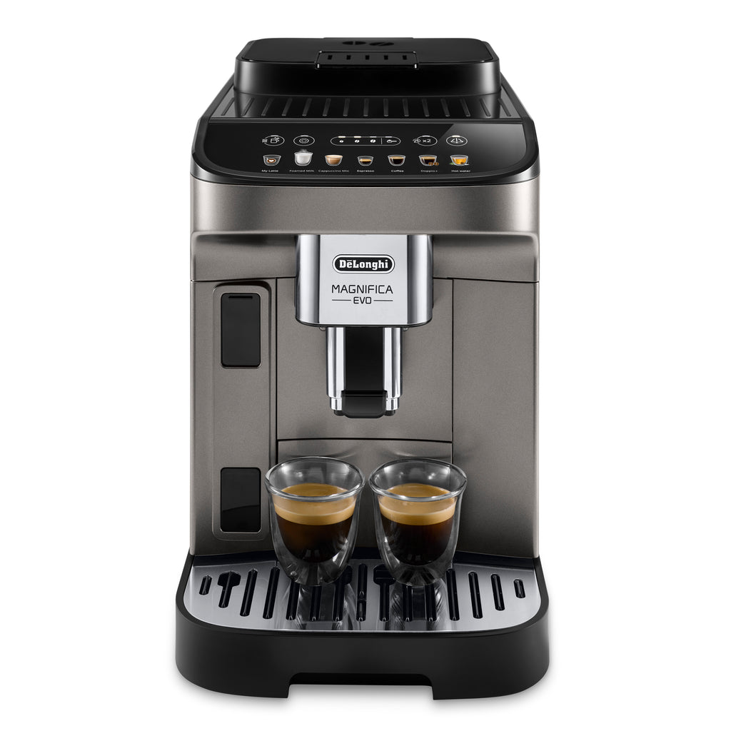 De'Longhi Magnifica Evo coffee machine with coffee cups