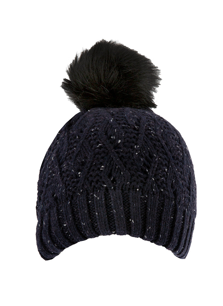 Dents Knitted Hat Lace with Marl Yarn Navy