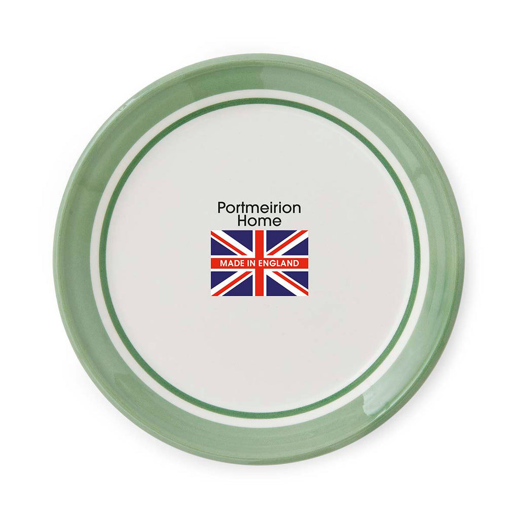 Potter's Stripe Green Bread Plate, Made in England label