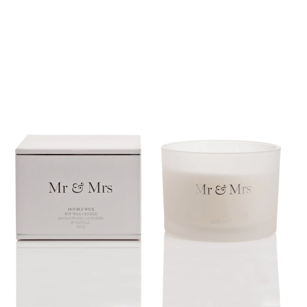 Amore AM202 Mr & Mrs Double Wick Candle - box and candle pictured