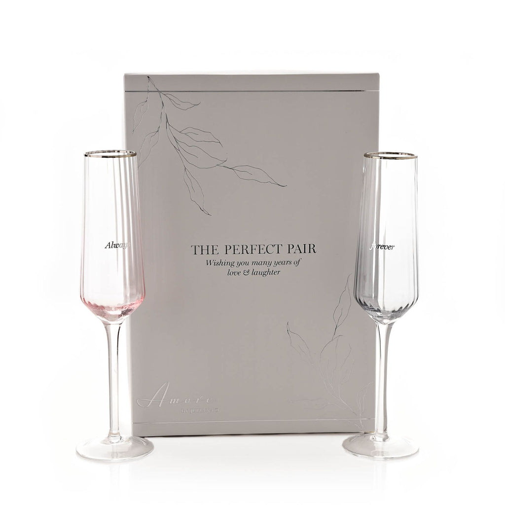 AM220 Amore Always & Forever Flute Glasses Set Of 2 - 2 glasses outside of box which is pictured