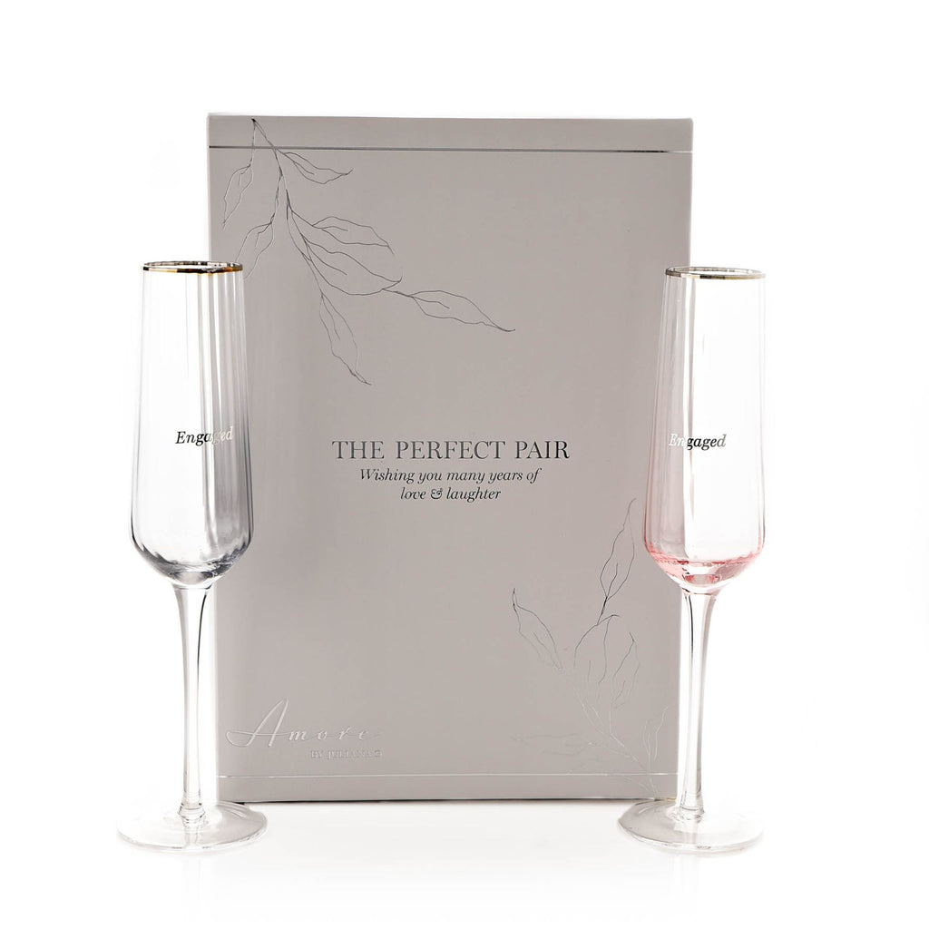 AM221 Amore Engaged Flute Glasses Set Of 2 - 2 glasses pictured beside the gift box