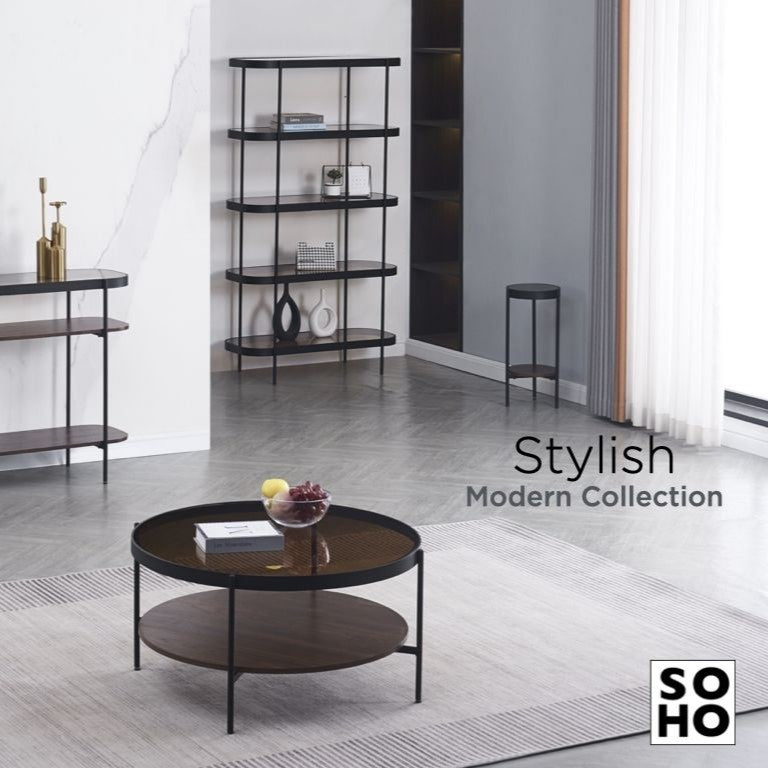 Soho High Bookcase Annaghmore - home setting with tagline - SOHO Line: Stylish Modern Collection