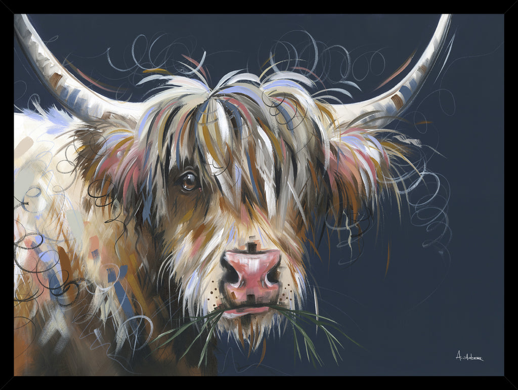 Artko AK11963 Highland Moo Picture - a highland cow looking to its right, a portrait of its face from the front