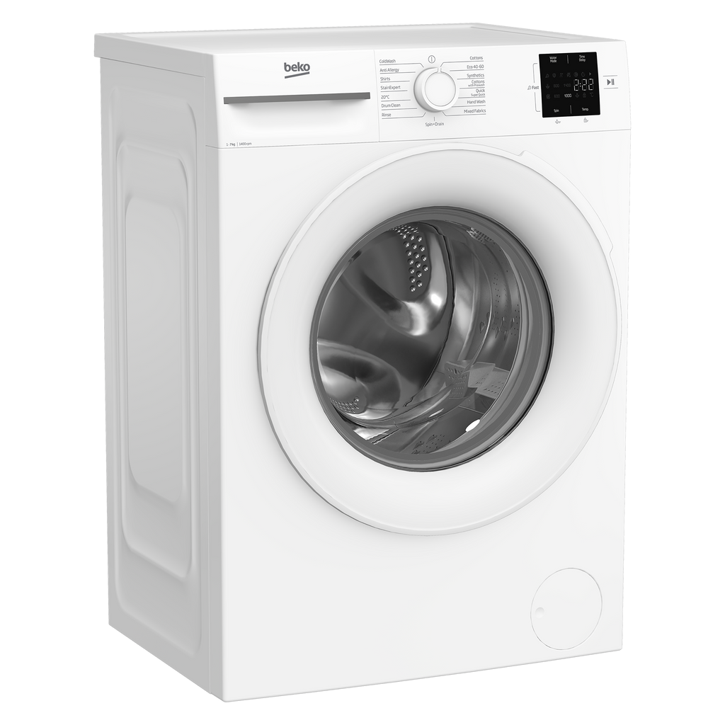 Beko BM1WU3741W Washing Machine,7kg-1400 Spin Speed - view of the front of the washing machine pictured at an angle from the left