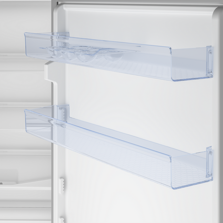 Beko CCFM4582B 55cm 50/50 Frost Free Fridge Freezer - close-up view of appliance door with two empty door balconies