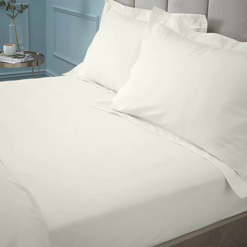 180TC Egyptian Cotton Cream Double Fitted Sheet Bianca - picture of a bed fitted with the Bianca Double Sheet in Cream