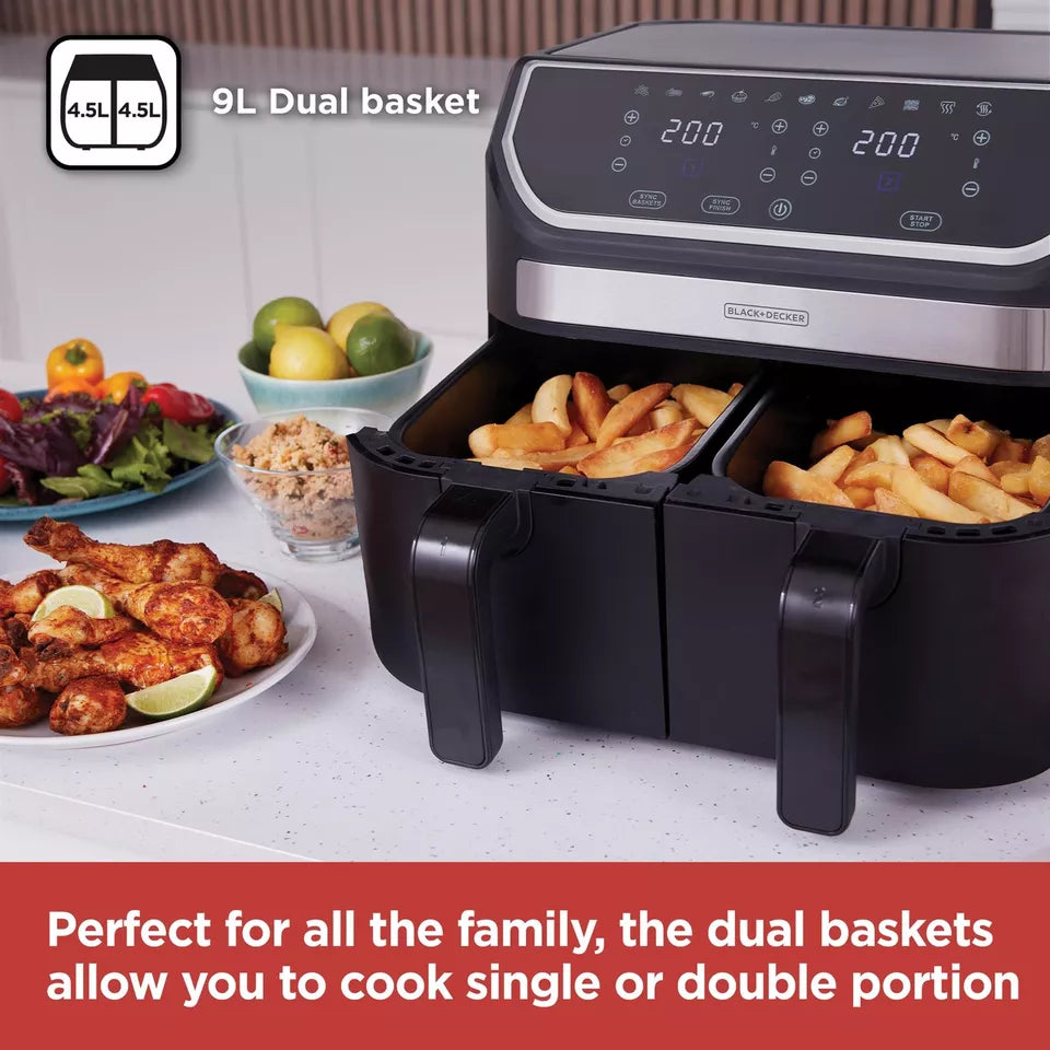 Black & Decker Dual Air Fryer 9L dual basket