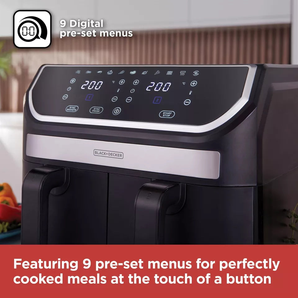 Black & Decker Dual Air Fryer 9 digital pre-set menus