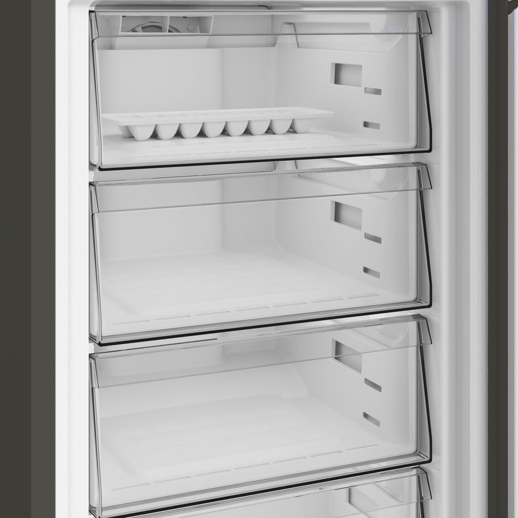 Blomberg KND24692VG Vitamin Care + 60cm Frost Free Fridge Freezer Graphite - close-up view of the empty freezer drawers