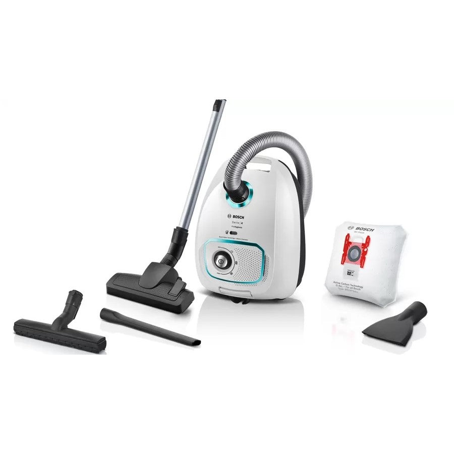 Bosch BGBS4HYGGB Bagged Cylinder Vacuum Cleaner - picture of vacuum cleaner with all accessories pictured disassembled 