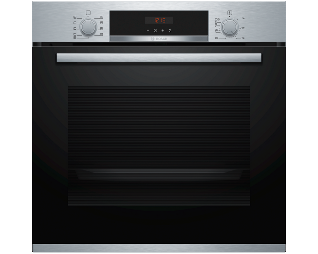 Bosch HBS573BSOB Pyro Single Oven - Stainless Steel - front view of appliance