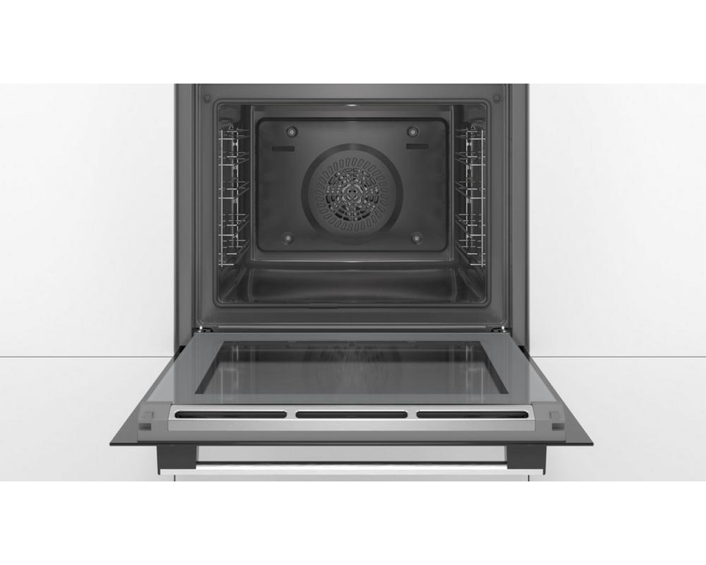 Bosch HBS573BSOB Pyro Single Oven - Stainless Steel - view of inside of large lower oven with front door open