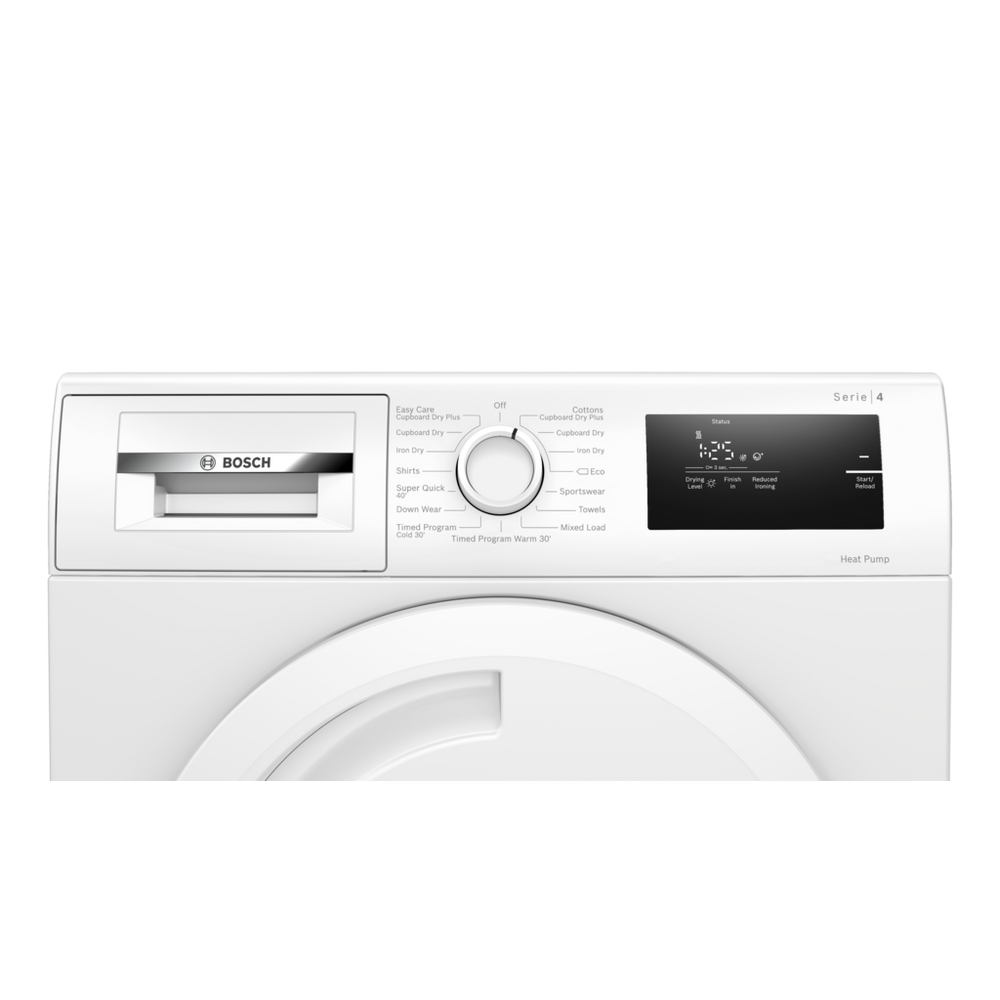 Bosch WTH84001GB 8kg Heat Pump Condenser Dryer - front view of appliance front control panel