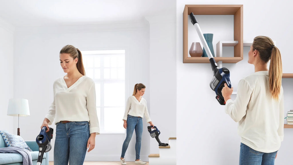 woman cleaning with Bosch BBS611GB Cordless Vacuum Cleaner
