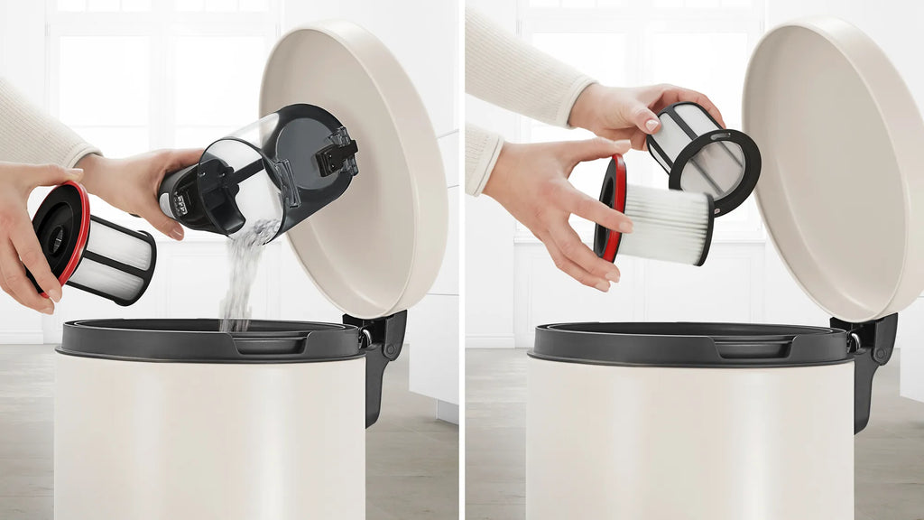 Person cleaning Bosch BBS611GB Cordless Vacuum Cleaner filter