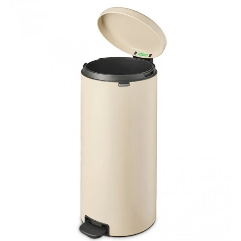 Brabantia 149962 Newicon Soft Beige 30L Pedal Bin - front of the kitchen pedal bin with top hatch lid opened