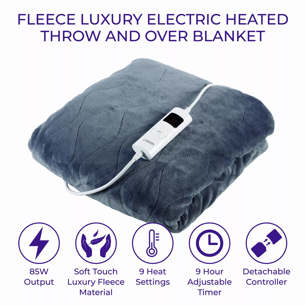 Carmen C81148 Fleece Heated Electric Throw & Overblanket listing all the features