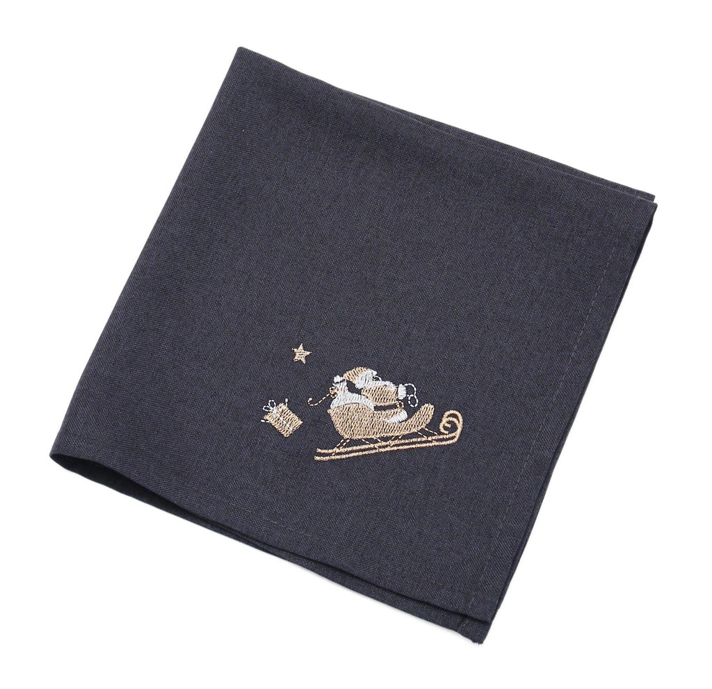 Blue Christmas Eve Flight Embroidered Napkin 