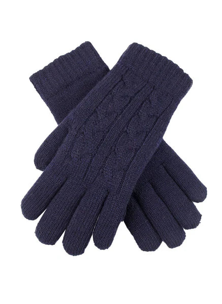 Dents Glove Cable Knit with Fleece Lining Navy