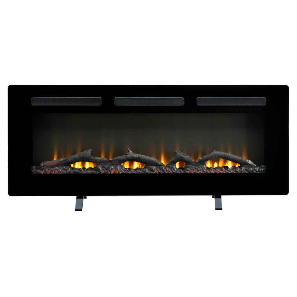 Dimplex 220930 Sierra 48" Linear Fireplace - front of electric fireplace with log wood bed setting on