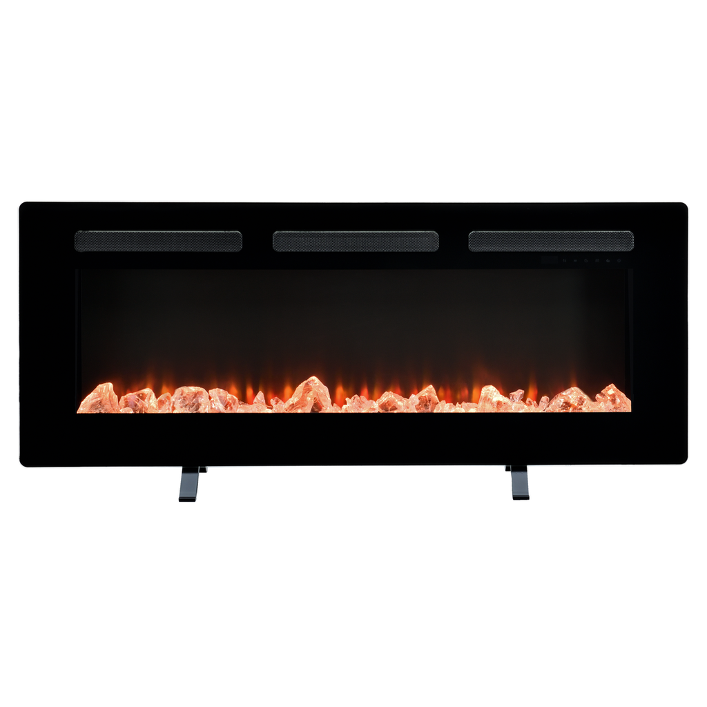 Dimplex 220930 Sierra 48" Linear Fireplace - front of electric fireplace with acrylic ice bed setting on