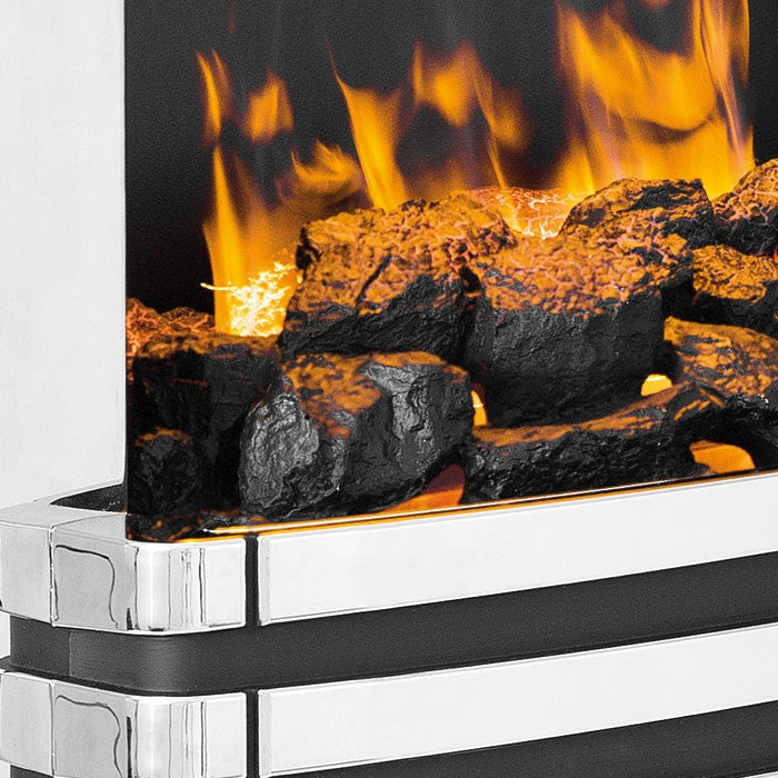 Dimplex PNN20 Penngrove Optimyst Fire - close-up of electric fire coals and lower bed with flame effect on