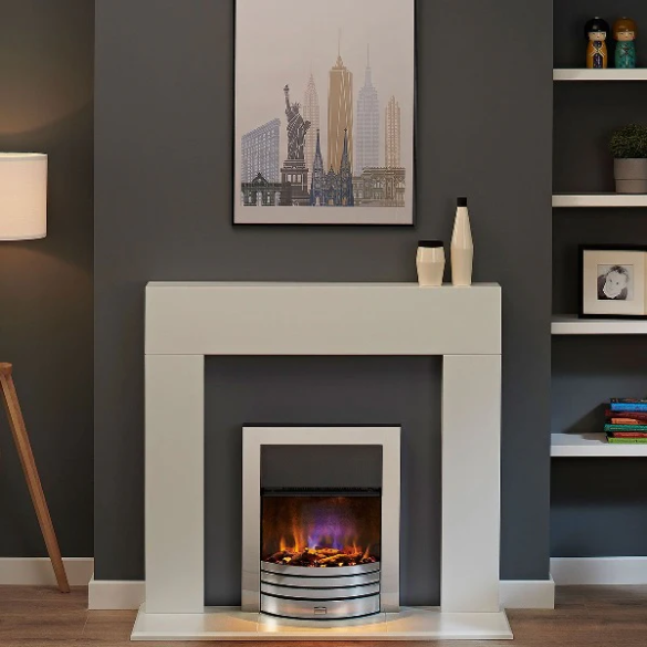 Dimplex TRR20CH Torridon Optiflame 3D Inset Electric Fire Chrome - the electric fire pictured in a furnished living room