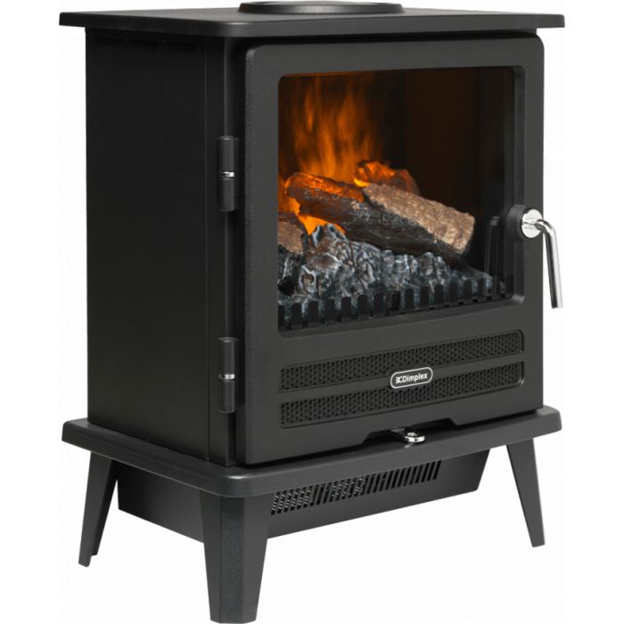 Dimplex WLL20 Willowbrook Optimyst Stove - electric stove fire angled at its left side with front visible and flame effect on