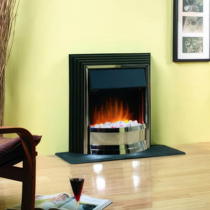 Dimplex Zamora Freestanding Fire - electric optiflame fire placed flat against a wall in a furnished home interior