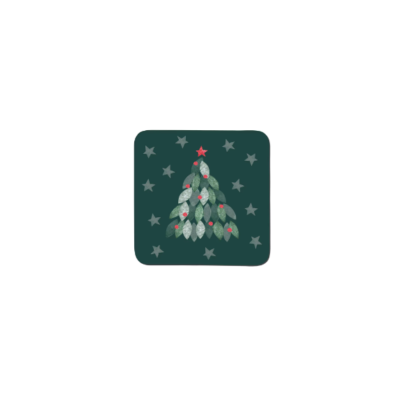 Evergreen coaster with Christmas tree on the front