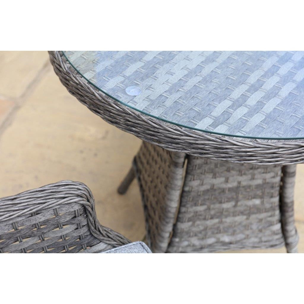 Florence MJT619 Bistro Set Dark Grey - close-up of glass top and weave of chair and table