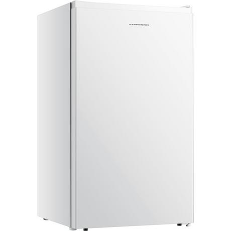 Fridgemaster MUL4892E Larder Fridge in White - Front view from a slight angle with view of side