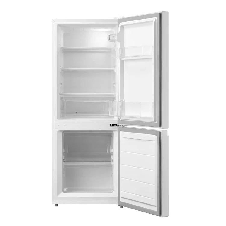 Haden HK124W Fridge freezer - front view of appliance with door open and empty shelves inside