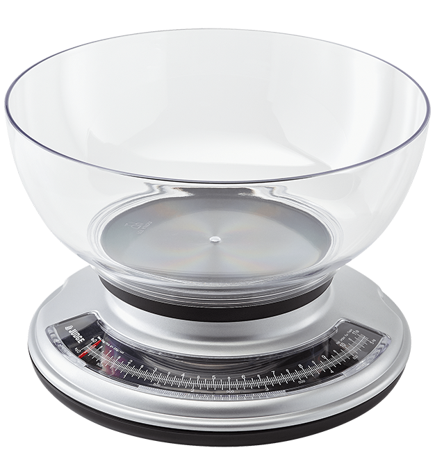 Judge J406 Kitchen Scale With Clear Bowl - front view of scale