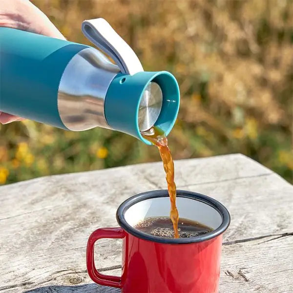 pouring coffee with Outdoor Green Bottle 