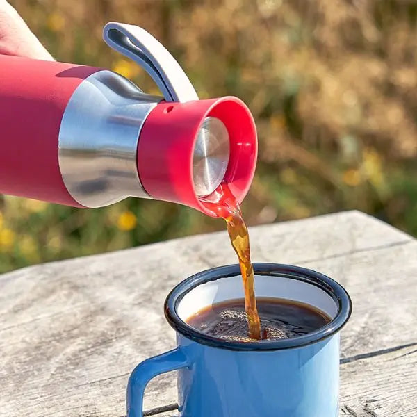 pouring coffee with Outdoor Red Bottle