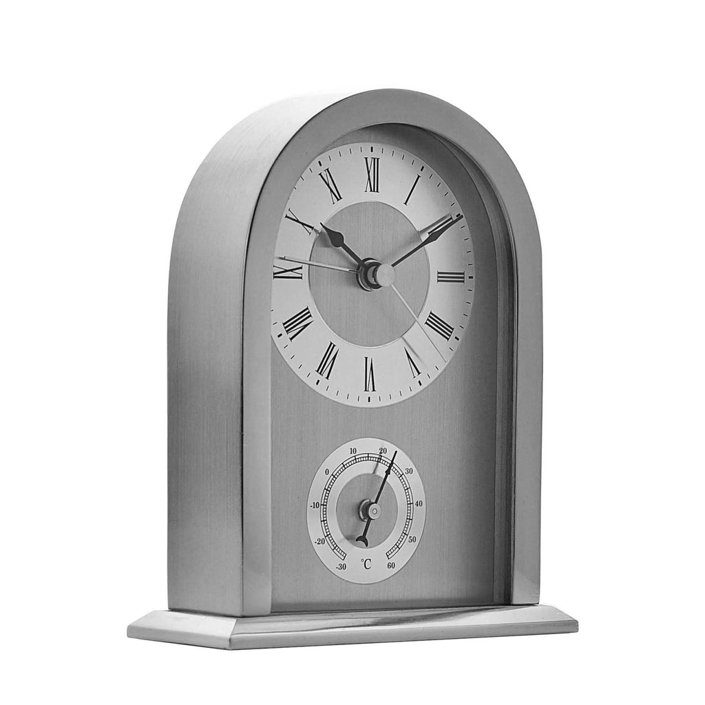 Mantel Clock Arched. Silver Aluminium Case 