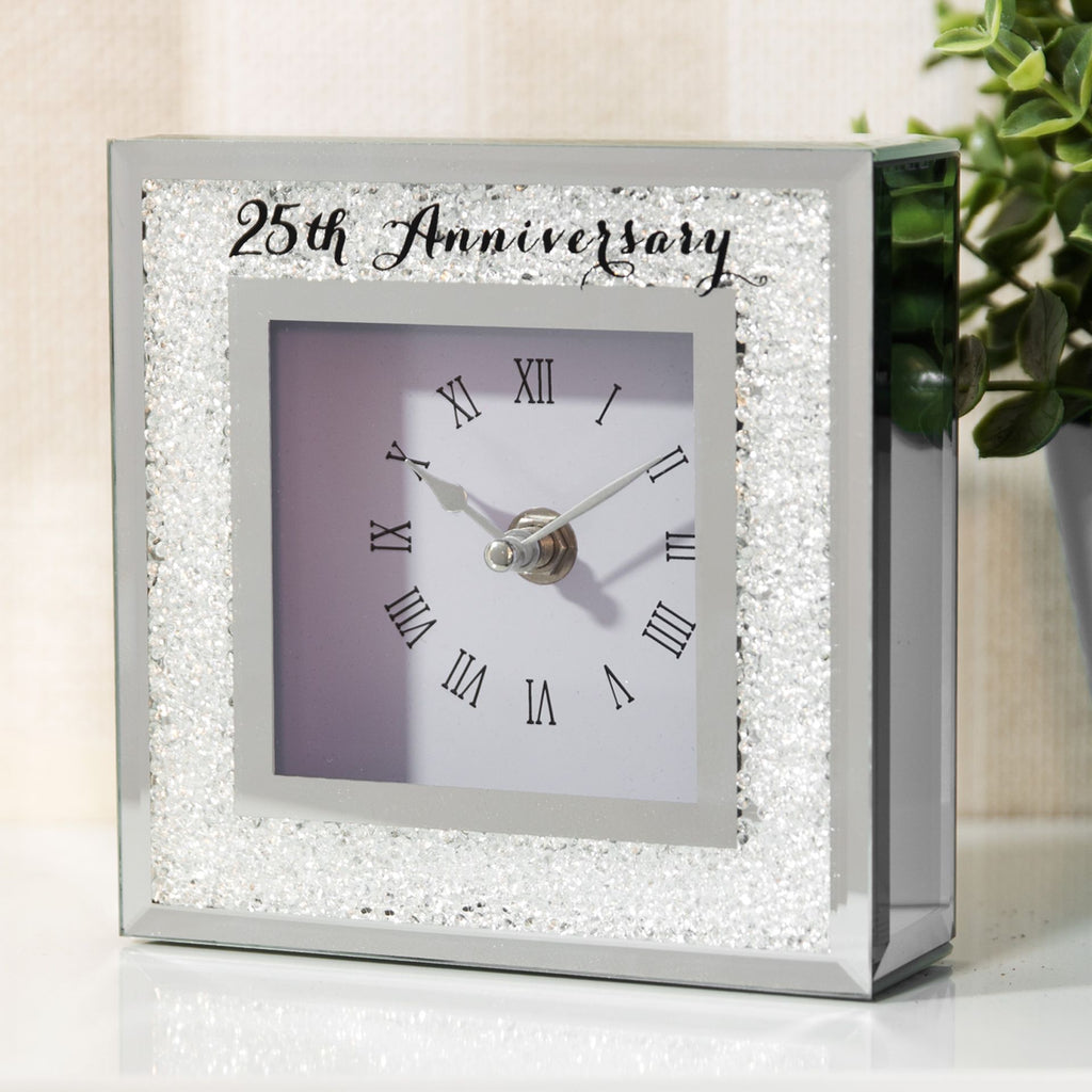 Mantel Clock Celebrations Crystal Border 25th Anniversary
