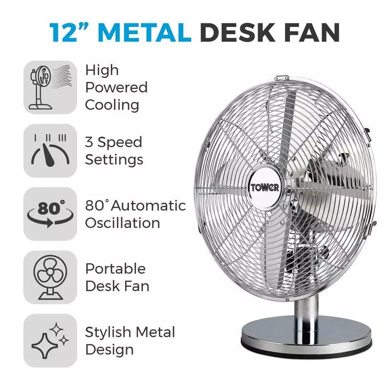  Metal Desk Fan Chrome features