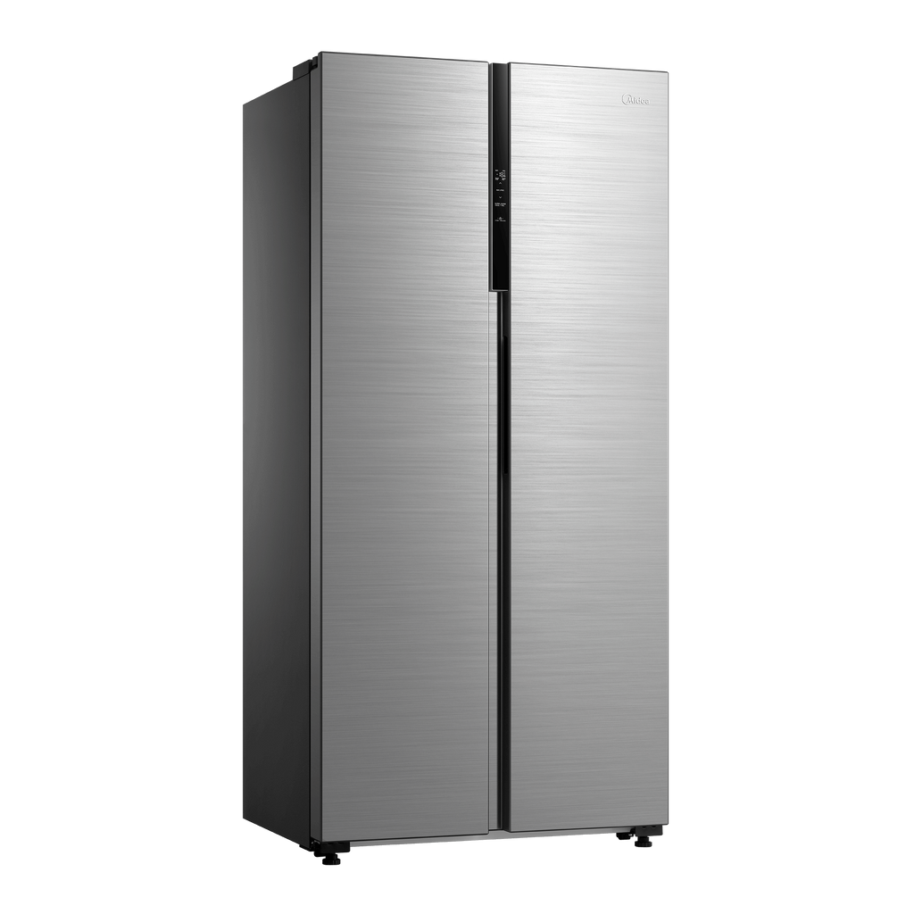 Midea MDRS619FIE46 American Style Fridge Freezer - view of the front of the fridge freezer pictured at an angle from the left