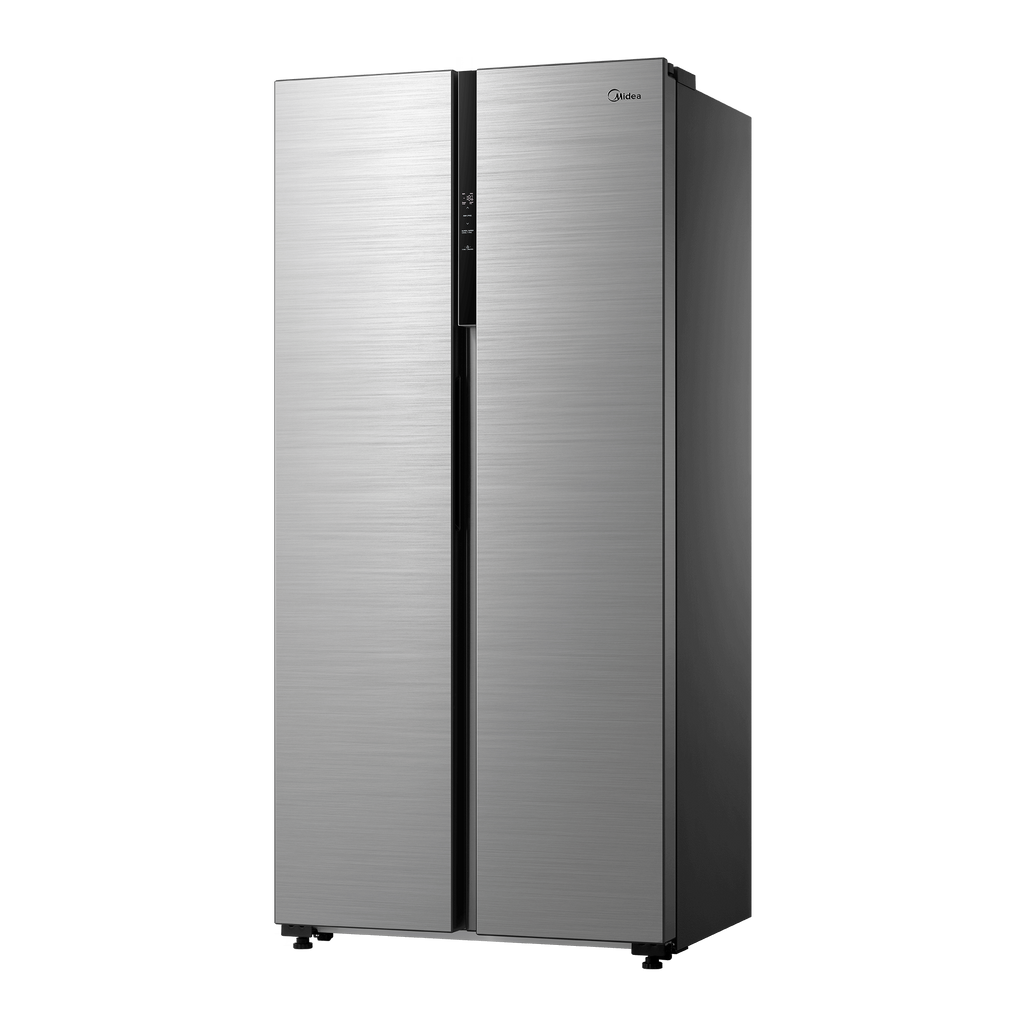 Midea MDRS619FIE46 American Style Fridge Freezer - view of the front of the fridge freezer pictured at an angle from the right