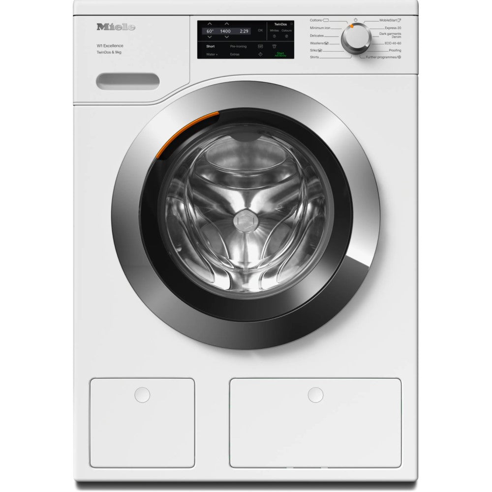 Miele WEG665WCS Twin Dos 9kg Washing Machine - Lotus White - front view of appliance