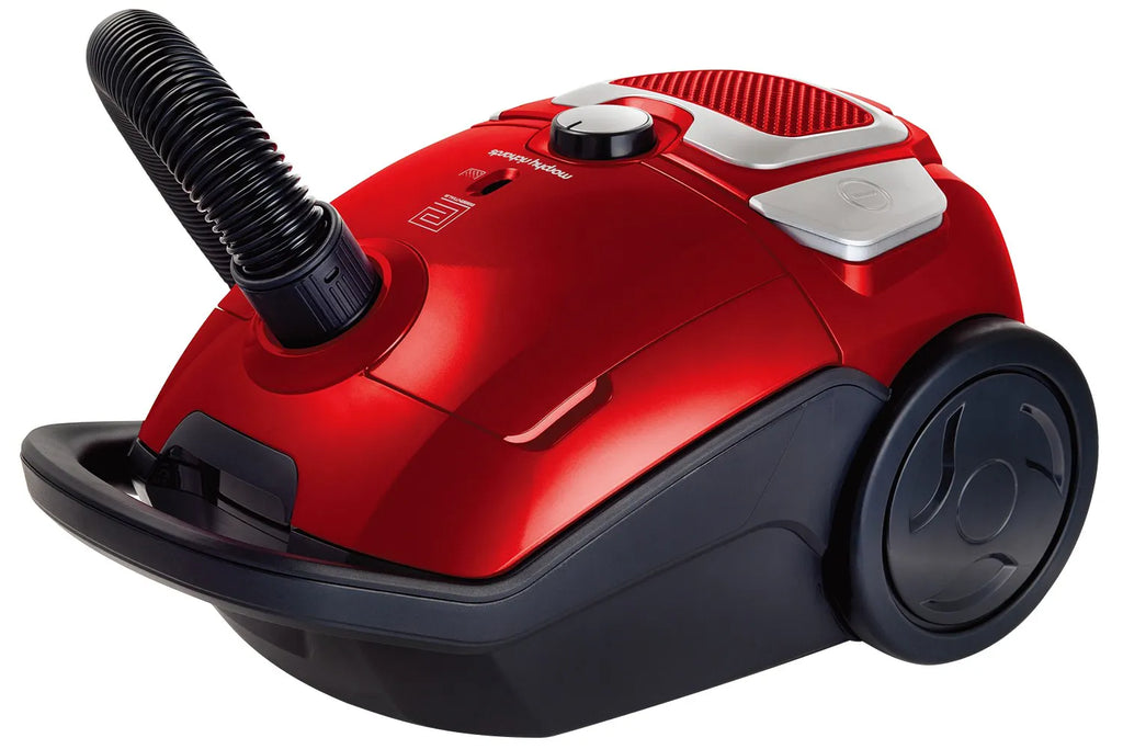 Morphy Richard 980565 Bagged Compact Cylinder Vacuum Cleaner - view of vacuum cleaner from the side at an angle with dials and handle visible