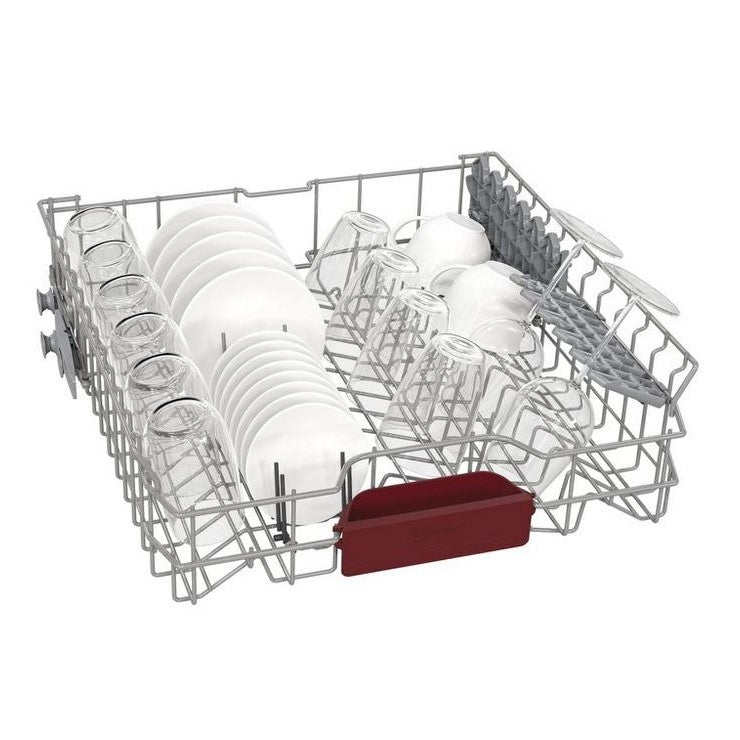 Neff S155HVX00G Fully Integrated Dishwasher 14 Place Setting - picture of the middle rack populated with dishes and cutlery